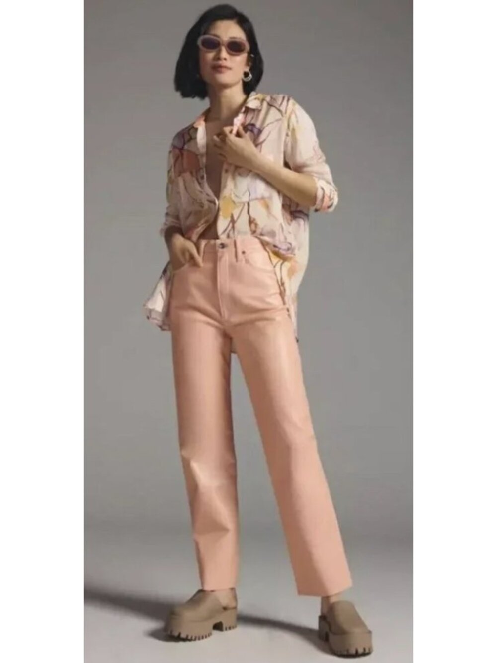 AGOLDE Recycled Leather 90s Pinch Waist Trouser Pants Coral Pink Size 24 Pastel